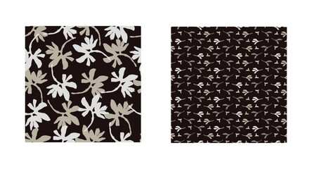 Masculine vector floral pattern with organic botanical shapes. Modern bold black white flower print, design in neutral scandi style.
