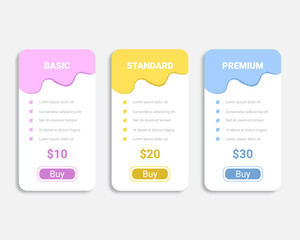 Package of price tables. Website pricing table template. Vector illustration.