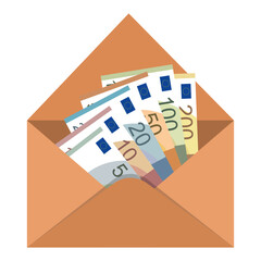 An envelope with money. Euro banknote. The concept of saving money and wages. Vector illustration.