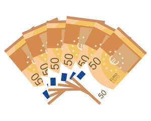 Set of 50 euro banknote fan. Fifty euros. Vector illustration.