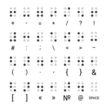 Braille's punctuation and math characters are designed for the visually impaired. Vector illustration.