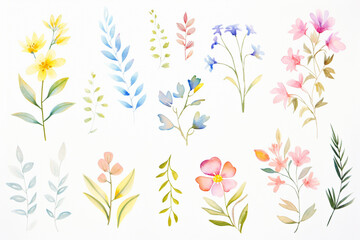Decorative floral designs in soft watercolors, offering a romantic, vintage feel , cartoon drawing, water color style - obrazy, fototapety, plakaty