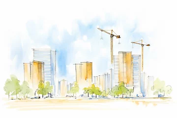Fotobehang Development in the city Architectural sketch of ongoing construction , cartoon drawing, water color style © Watercolorbackground