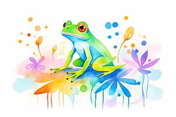 Exquisite art piece celebrating the bright and colorful nature of amphibians , cartoon drawing, water color style