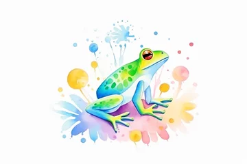 Foto op Canvas Exquisite art piece celebrating the bright and colorful nature of amphibians , cartoon drawing, water color style © Watercolorbackground