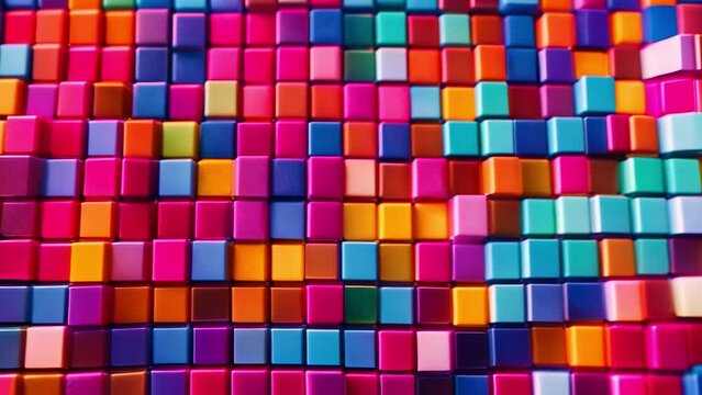 A mesmerizing display of a multicolored wall of cubes floating weightlessly against a striking black background creates an enchanting visual experience.