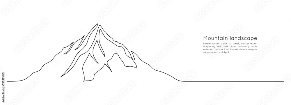 Leinwandbilder one continuous line drawing of mountain range landscape. abstract web banner with hills and snow pea