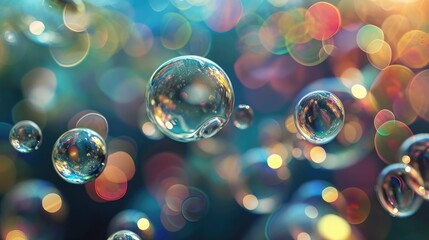 Abstract background with colourful bubbles made from shampoo or soap - obrazy, fototapety, plakaty