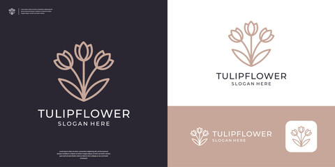 Minimalist elegant tulip flower logo design with line art style