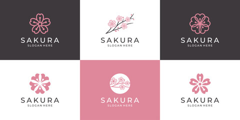 Set of beauty cherry blossom logo icon vector illustration