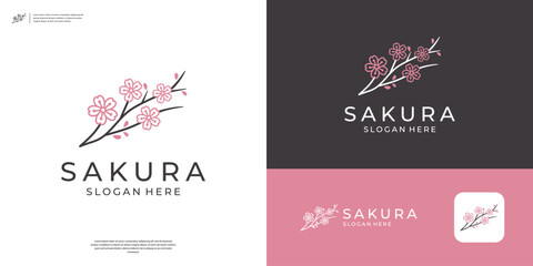 Japanese flower cherry blossom logo design vector illustration. © kiarev