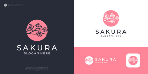Japanese flower cherry blossom logo design template © kiarev
