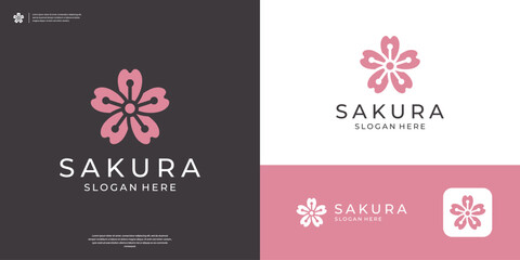 Minimalist japanese flower logo icon. Beauty cherry blossom logo vector illustration