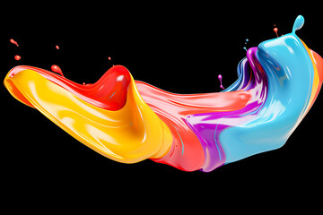 splashes of  colorful    paint, soft lines on a  black  background, 3d illustratioin, generated ai