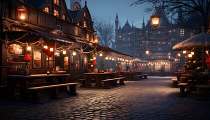 Christmas market in old town of Riga, Latvia. Panorama