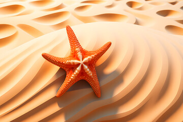 Fototapeta na wymiar 3D illustration of a sandy beach with a huge red starfish, generative ai