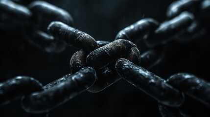 Metal chain links connecting. Generative Ai. - obrazy, fototapety, plakaty