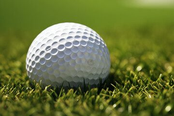 Obraz premium Closeup of white golf ball on green grass