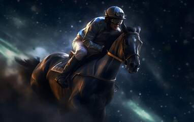 Fototapeta premium Racing horse and jockey, Generative AI