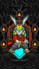 samurai rabbit cyberpunk vector illustration