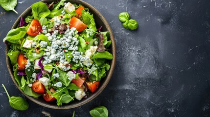 Salad with blue cheese. Text space on the right