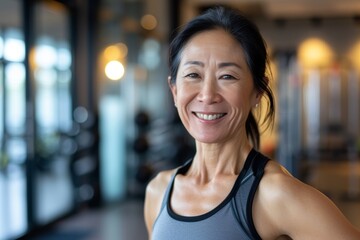 Smiling senior woman in a fitness center