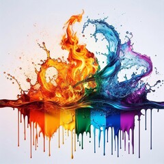 LGBTQ rainbow flag, blending water and fire. AI generated illustration
