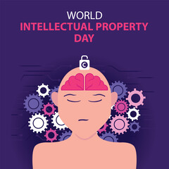 illustration vector graphic of padlock key above human head, showing gears background, perfect for international day, world intellectual property day, celebrate, greeting card, etc.