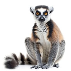 Obraz premium Ring-tailed Lemur sitting in natural pose isolated on white background, photo realistic