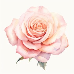Pink rose flower watercolor illustration. Floral blooming blossom painting on white background