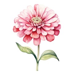 Zinnia flower watercolor illustration. Floral blooming blossom painting on white background