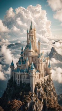 Extremely detailed, 8k, ultra-realistic ivory castle that looks like it's above the clouds, digital art