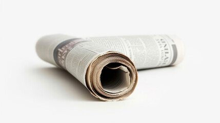 Rolled Business Newspaper with the headline News isolated on white background, Daily Newspaper mock-up concept.