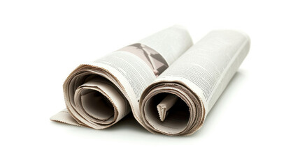Rolled Business Newspaper with the headline News isolated on white background, Daily Newspaper mock-up concept.