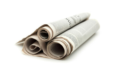 Rolled Business Newspaper with the headline News isolated on white background, Daily Newspaper mock-up concept.