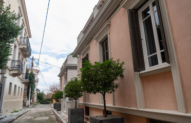 retro house on city street in Athens Greece