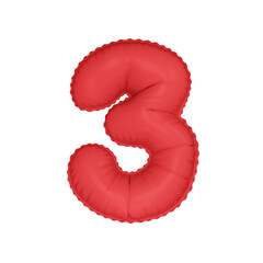 3D red coral color helium balloon number 3