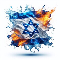Israel flag what Splash of water and flame. AI generated illustration