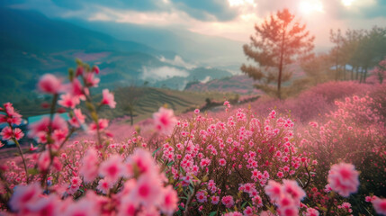 Fototapeta na wymiar Mai Anh Dao is Vietnamese name of a one-of-a-kind flower in Da Lat which blooms in the first months of the year to welcome spring.