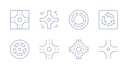 Roundabout icons. Editable stroke. Containing crossroads, roundabout.