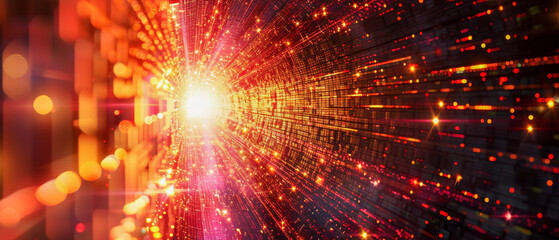 Dynamic data stream tunnel with vibrant light effects.
