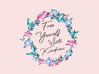 Free yourself with kindness slogan tee print vector.