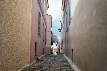retro house on city street in Athens Greece