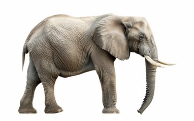 Obraz premium A majestic elephant isolated on a white background, showcasing its grandeur and intricate skin texture.