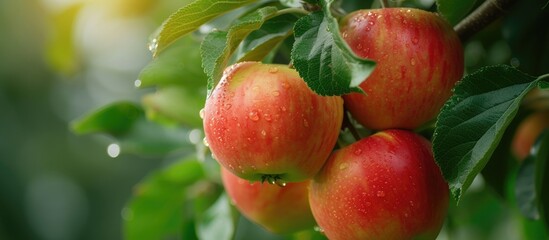 Traditional method of collecting freshly ripened red apples from an apple tree using handmade organic fruit.