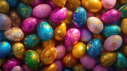 Fototapeta na wymiar Colorful Easter eggs with golden flecks on dark background