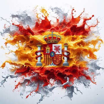Spain flag what Splash of water and flame. AI generated illustration