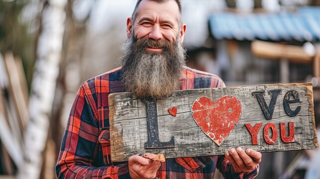Man holding big  i love you  sign, creating a vibrant and heartwarming image of love and affection.