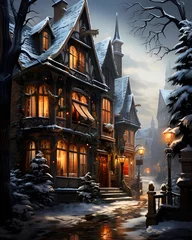 Fototapeten Houses in the winter, Christmas, New Year, winter. © Michelle