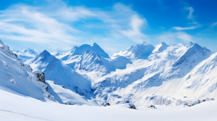 Fototapeta na wymiar Panoramic view of the snowy mountains. Beautiful winter landscape.